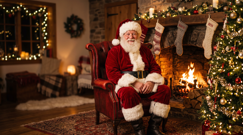 Santa sitting by the fireplace